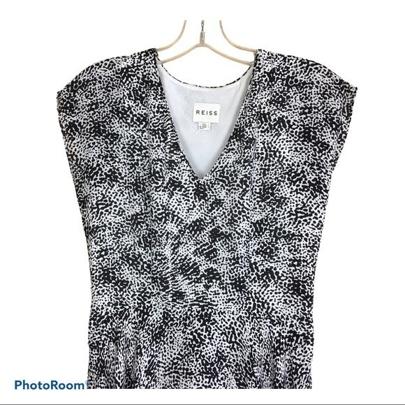 REISS CANYON BLACK & WHITE PRINT DOUBLE LAYERED FRILL DRESS Sz. 2 - Picture 5 of 11